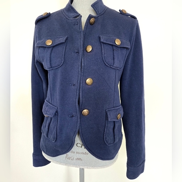 Aqua Military Style Navy Blue Fitted Blazer Jacket Size Medium - Picture 4 of 16